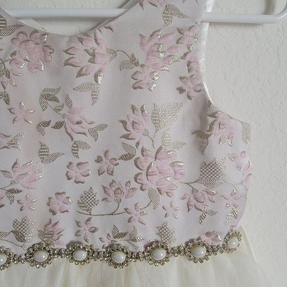 Couture Princess Girls Ivory Tulle Size 8 Pink-Gold Floral Brocade/rhinestone - Picture 7 of 7